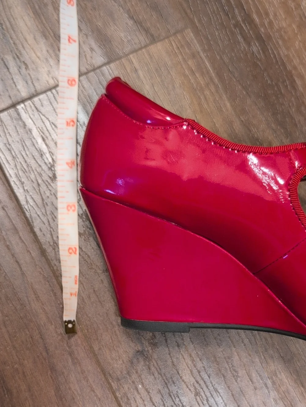 Rialto Bright Red Patent Mary Jane Wedge Heels Vintage Inspired